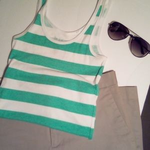 Lilu Green and White Stripes Ribbed Tank